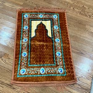 Islamic Brown and Blue Patterned Prayer Rug